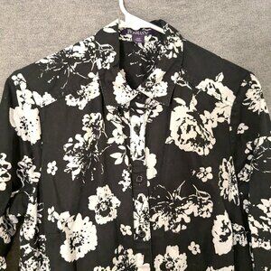 New! Women's 14W Black and White 100% Cotton Button Up Blouse